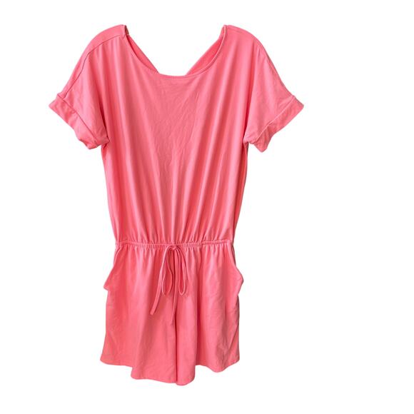Zenana Size Medium Pink Shorts Romper Pockets Short Sleeve Casual Spring - Picture 1 of 5